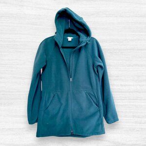 Duluth Trading Co Women’s Hooded Fleece Zip Jacket Teal Longline Coat Size Small